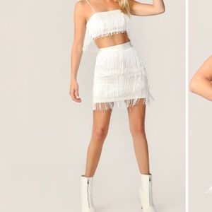 white fringe cami top and matching skirt